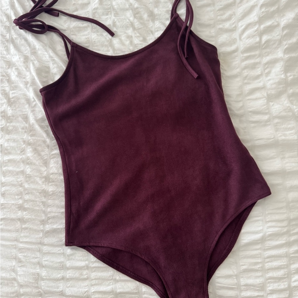 Me to We Burgundy/Purple Suede Bodysuit